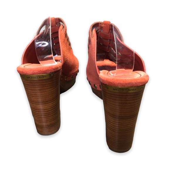 MICHAEL Michael Kors Westley Mule Suede Cinnamon Platform Stacked Heels  9 M - Picture 5 of 16